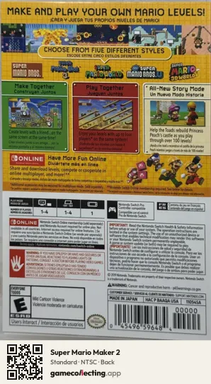 Super Mario Maker 2 Nintendo Switch, NTSC box back