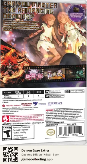 Demon Gaze Extra Nintendo Switch, NTSC box back