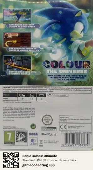 Sonic Colors: Ultimate Nintendo Switch, Nordic countries box back