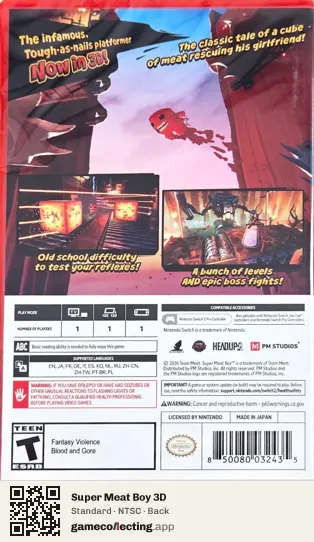 Super Meat Boy 3D Nintendo Switch 2, NTSC box back