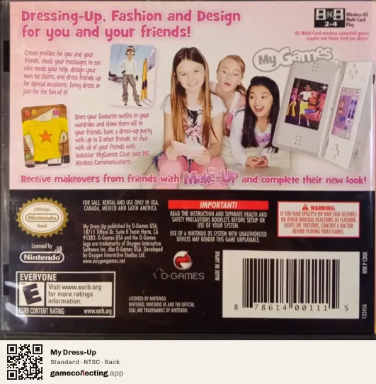 My Dress-Up Nintendo DS, NTSC box back