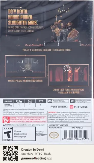 Dragon Is Dead Nintendo Switch, NTSC box back