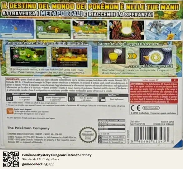 Pokémon Mystery Dungeon: Gates to Infinity Nintendo 3DS, Italy box back
