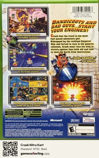 Crash Nitro Kart Xbox, NTSC box back