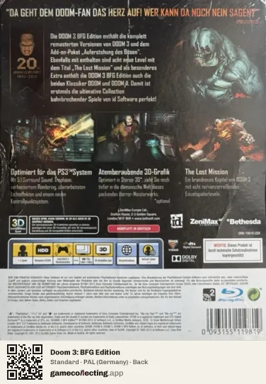 Doom 3: BFG Edition PlayStation 3, Germany box back