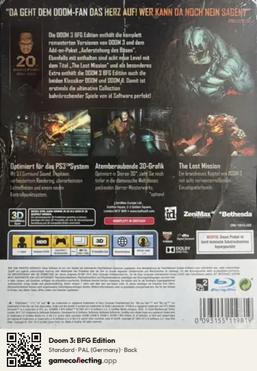 Doom 3: BFG Edition PlayStation 3, Germany box back