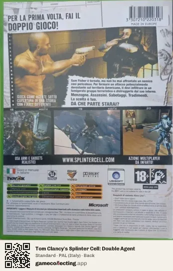 Tom Clancy's Splinter Cell: Double Agent Xbox, Italy box back