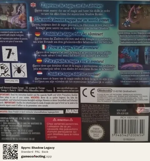 Spyro: Shadow Legacy Nintendo DS, PAL box back
