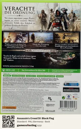 Assassin's Creed IV: Black Flag Xbox 360, Germany box back