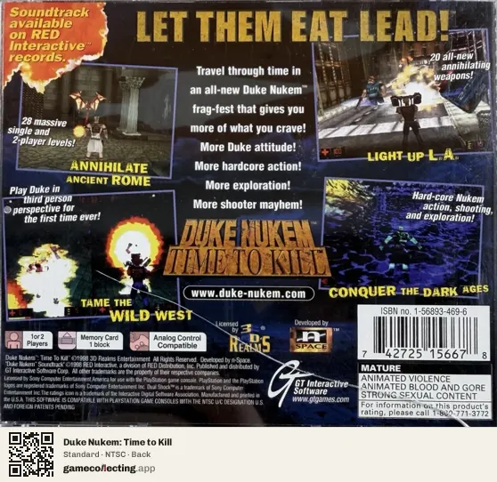 Duke Nukem: Time to Kill PlayStation, NTSC box back