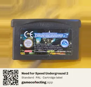 Need for Speed Underground 2 Game Boy Advance, PAL cartridge label