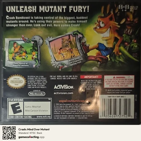 Crash: Mind Over Mutant Nintendo DS, NTSC box back