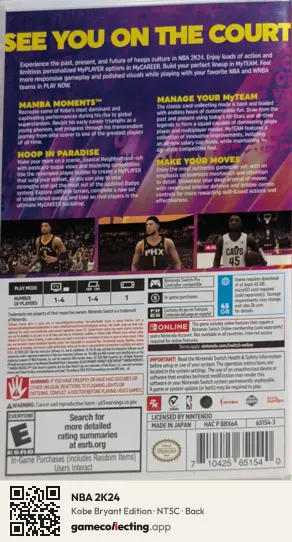 NBA 2K24 Nintendo Switch, NTSC box back