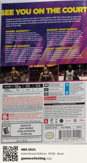 NBA 2K24 Nintendo Switch, NTSC box back