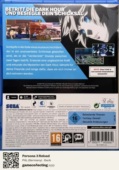 Persona 3 Reload PlayStation 5, Germany box back