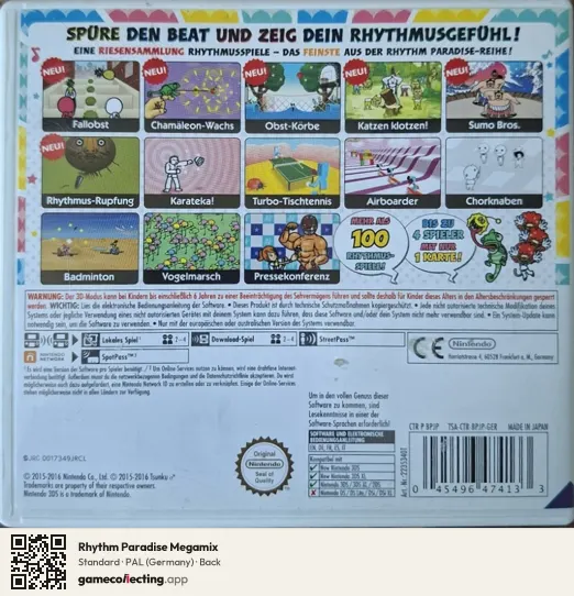 Rhythm Paradise Megamix Nintendo 3DS, Germany box back
