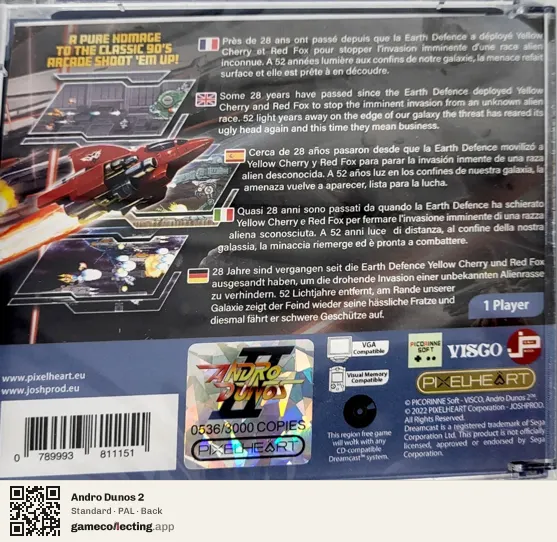 Andro Dunos 2 Sega Dreamcast, PAL box back