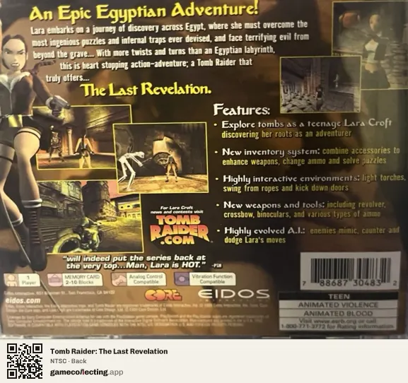 Tomb Raider: The Last Revelation PlayStation, NTSC box back