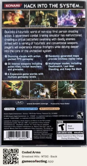 Coded Arms PlayStation Portable, NTSC box back