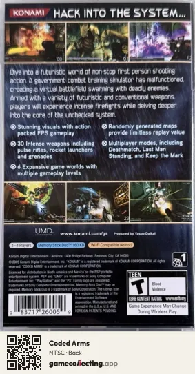 Coded Arms PlayStation Portable, NTSC box back