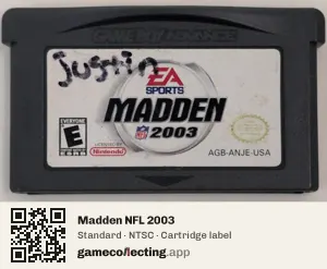 Madden NFL 2003 Game Boy Advance, NTSC cartridge label