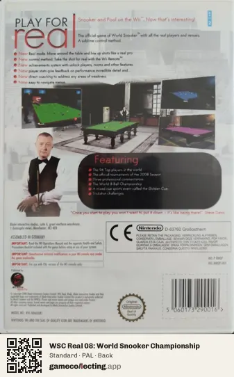 WSC Real 08: World Snooker Championship Nintendo Wii, PAL box back