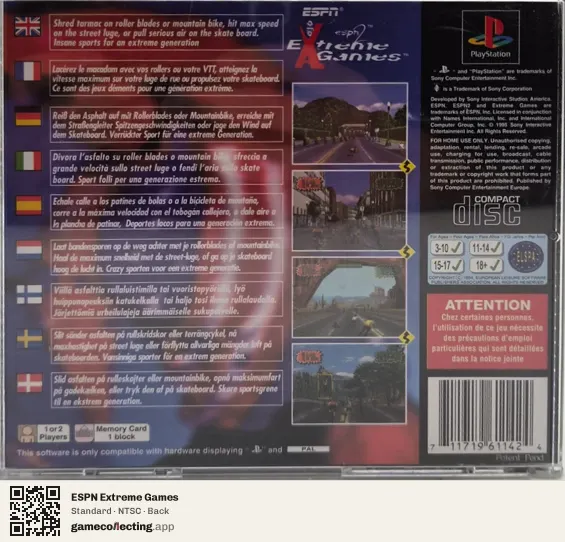 ESPN Extreme Games PlayStation, NTSC box back