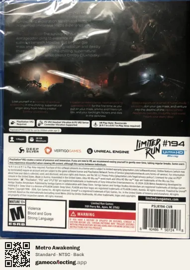 Metro Awakening PlayStation 5, NTSC box back