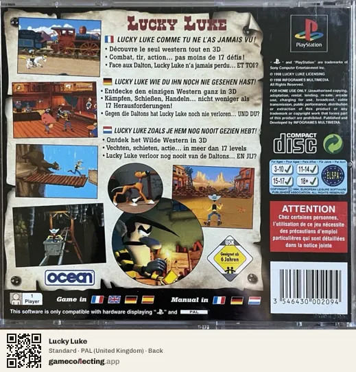 Lucky Luke PlayStation, United Kingdom box back