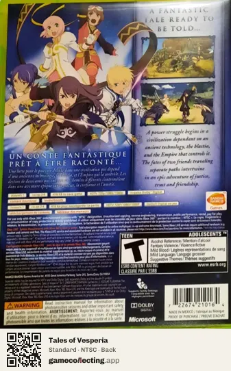 Tales of Vesperia Xbox 360, NTSC box back