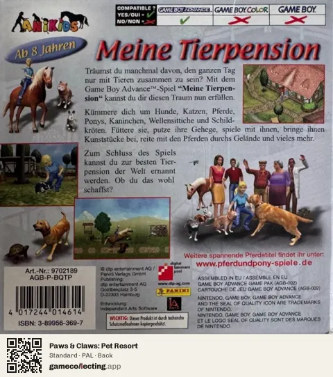 Paws & Claws: Pet Resort Game Boy Advance, PAL box back