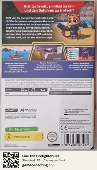 Leo: The Firefighter Cat Nintendo Switch, Germany box back