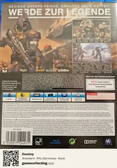 Destiny PlayStation 4, Germany box back