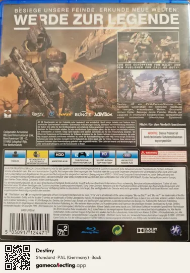Destiny PlayStation 4, Germany box back