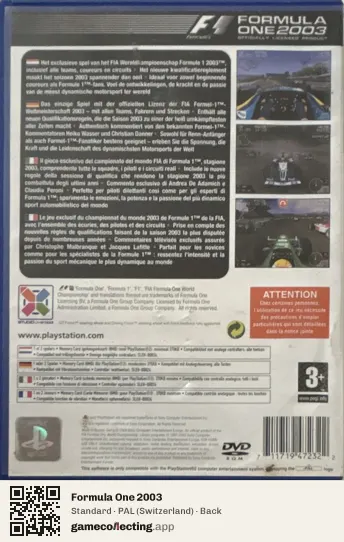 Formula One 2003 PlayStation 2, Switzerland box back