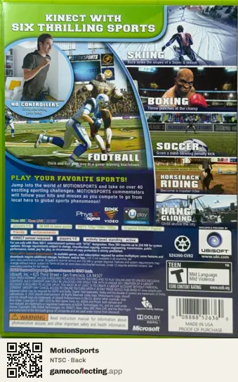 MotionSports Xbox 360, NTSC box back