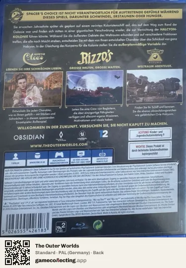 The Outer Worlds PlayStation 4, Germany box back