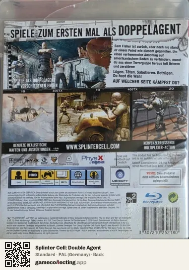 Splinter Cell: Double Agent PlayStation 3, Germany box back