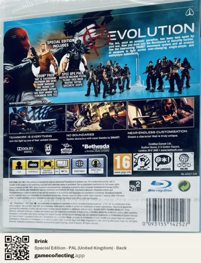 Brink PlayStation 3, United Kingdom box back