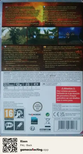 Risen Nintendo Switch, PAL box back