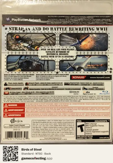 Birds of Steel PlayStation 3, NTSC box back