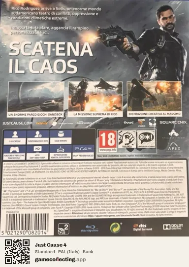Just Cause 4 PlayStation 4, Italy box back