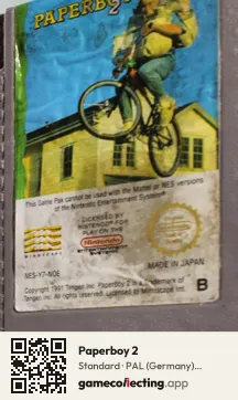 Paperboy 2 Nintendo Entertainment System, PAL cartridge label