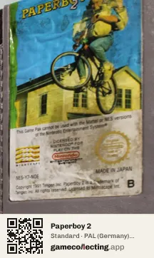 Paperboy 2 Nintendo Entertainment System, PAL cartridge label