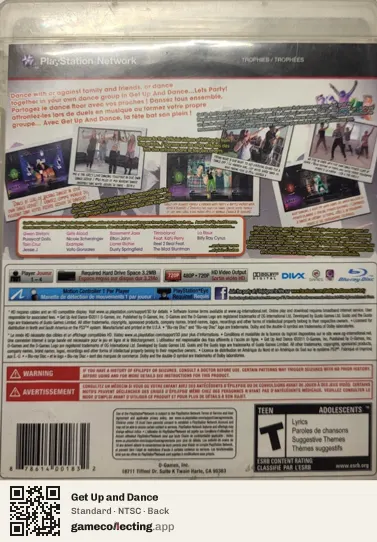Get Up and Dance PlayStation 3, NTSC box back