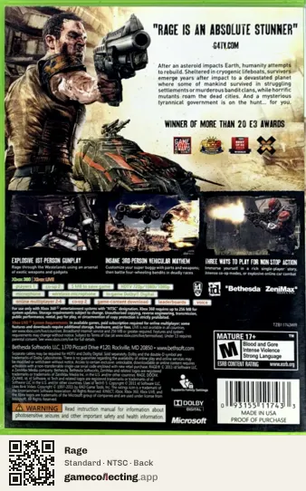Rage Xbox 360, NTSC box back