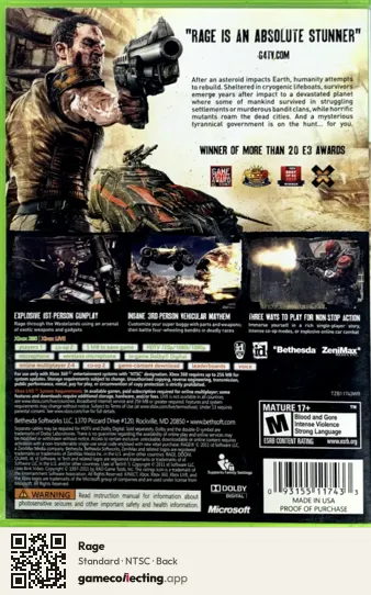 Rage Xbox 360, NTSC box back