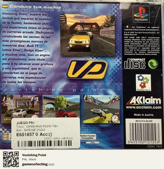 Vanishing Point PlayStation, PAL box back