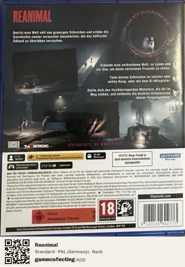 Reanimal PlayStation 5, Germany box back