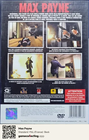 Max Payne PlayStation 2, France box back